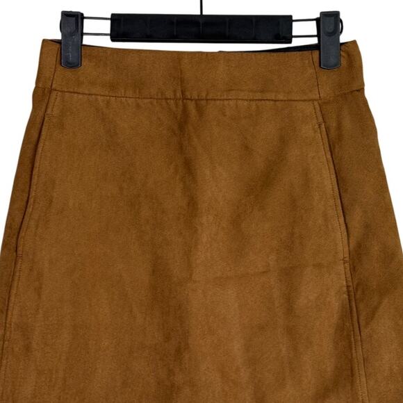 J. Crew Faux Suede Mini Skirt Lined Pockets 00 Walnut Tan Style BC892 #3291 - Picture 2 of 14